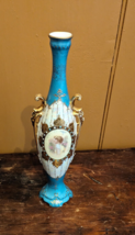 Royal Saxe E.S. Germany Porcelain Bud Vase Handpainted w/ Gilt Handles 11.75&quot; - £50.48 GBP