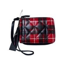 No Boundaries Wallet Women Red Black Checkered Quilted 5x4 Wristlet Strap Zip - £10.62 GBP