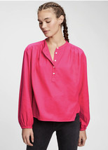 New GAP Women Pink Shirred Long Sleeve Cotton Popover Henley Shirt Top S M L - £27.96 GBP