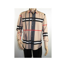 Men Sports Shirt by DE-NIKO Long Sleeves Fashion Print Soft Modal NK1010 Tan image 11