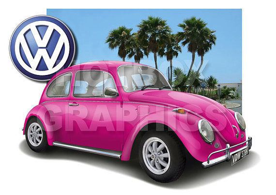 VW BEETLE VOLKSWAGEN PRINT - PERSONALISED ILLUSTRATION OF YOUR CAR - $26.24