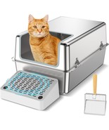 Stainless Steel Cat Litter Box With Lid, Enclosed Metal Litter Box, Xl E... - $81.99