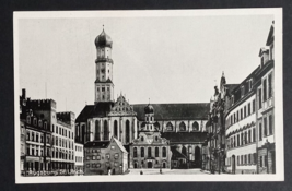 St Ulrich Church Street View B&amp;W Augsburg Germany Kunstverlag Postcard c1940s - £4.68 GBP