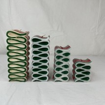 Lot (4) New Ribbon Christmas Candy Pillar Candles Graduated No Package Unlit Vtg - £22.70 GBP