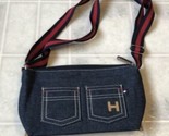 VTG Tommy Hilfiger Denim Purse Blue Jean outside pockets Woven Handles - $32.25