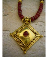 Genuine Faceted Ruby &amp; 20K Gold Necklace With Gold/Ruby Pendant - £276.55 GBP