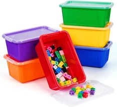 Gamenote Colored Plastic Storage Bins With Lids, Stackable, 12×7.2×5.1 In - £33.25 GBP