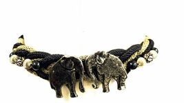 Black &amp; Gold Metal Braided Cloth Elephant Carolyn Tanner VTG Adjustable ... - €25,68 EUR