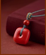  Feng Shui Necklace Red Cinnabar Zhu Sha Pendant Chinese Necklace  - $32.82 CAD