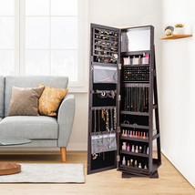 360?° Rotatable 2-in-1 Lockable Jewelry Cabinet with Full-Length Mirror-Dark Bro - $242.49