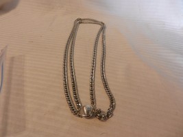 Vintage 2 Strand Silver Tone Metal Linked Chain Necklace with Orb Lockin... - $30.00
