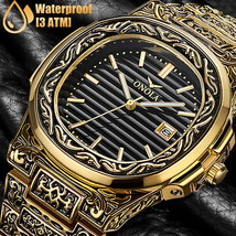 Waterproof Gold Men&#39;s Quartz Watch Casual Relojes De Hombre Retro Business Gift - £31.62 GBP