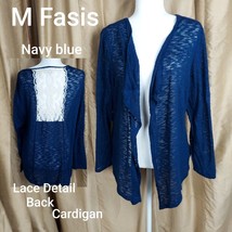 M Fasis Navy Blue And White Lace Panel Back Buttonless  Cardigan Size 12 - £7.84 GBP