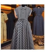 Summer French Elegant  Polo Collar High Waist Slim Plaid A-Line Dress - €85,86 EUR