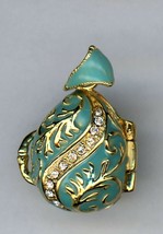 Fake russian egg pendant w crystal transparent/gold leaf motif lt blue/w - £30.33 GBP