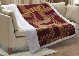 PLAID RED QUILTED SHERPA SOFT THROW BLANKET 50x60 INCH
