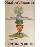 Vintage Lithograph, Continental Airlines Poster for Seattle \ Tacoma Was... - $361.22