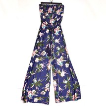 Sandiva Women&#39;s Jumpsuit Blue Pink Floral Stretch Strapless Tie Waist Size Small - £16.82 GBP