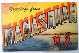 Greetings From Manasquan New Jersey Large Letter Postcard Linen Curt Teich NJ - £49.11 GBP