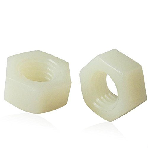 Bluemoona 100 Pcs - Nylon Hex Nuts White Metric Thread Plastic Hex Head Nuts Whi