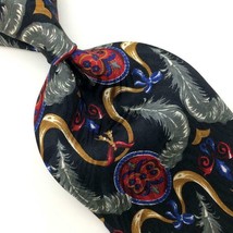 Hunting Horn Tie Italt Art Deco Feathers Red Black Gray Silk Necktie I19-55 NWT - £15.68 GBP