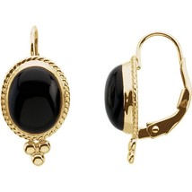14K Yellow Gold Oval Onyx Earrings - £358.46 GBP