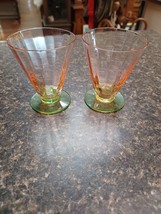 Vtg Pair Watermelon &amp; Green Footed Tiffin Goblet Juice Cup Bar Ware 2.75&quot; - £31.53 GBP