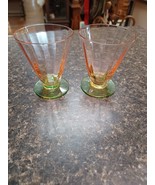 Vtg Pair Watermelon &amp; Green Footed Tiffin Goblet Juice Cup Bar Ware 2.75&quot; - $739.65 MXN