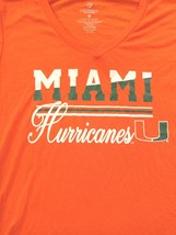 Miami Hurricanes Ladies M V-Neck orange Tee T-shirt Soft Stretch MU Colosseum - $13.94