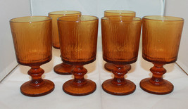 Vintage Mid Century Modern Amber Footed Drinking Glassware Goblet Set of 6 Retro - £92.91 GBP
