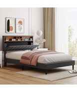 Gray Merax Modern Upholstered Platform Bed With Storage Headboard And Us... - £244.78 GBP
