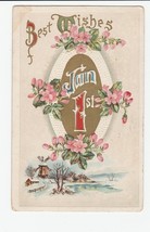 Vintage Postcard New Year Pink Flowers Best Wishes Jan. 1st 1911 Gold Trim - £6.32 GBP