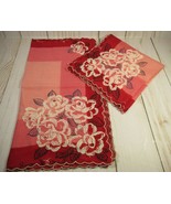 VINTAGE Hankies Handkerchiefs 2 Red &amp; Pink Floral Linen Ultra Clean 11.5... - £10.04 GBP