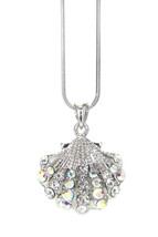 Crystal Sea Shell Pendant Necklace White Gold - £12.85 GBP
