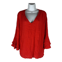 Zara Women&#39;s Red V-Neck Bell Sleeved Blouse Size Large - £22.79 GBP