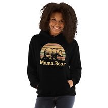 Mama Bear Hoodie. One Cub Vintage Sunset Mother&#39;s Day Hiking Outdoor Shirt Black - £28.61 GBP+