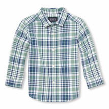 NWT The Childrens Place Toddler Boys Green Plaid Long Sleeve Button Shirt 2T - £6.31 GBP