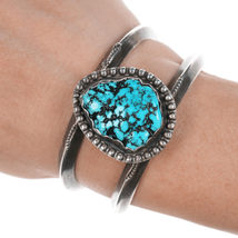 6.25&quot; Vintage Native American sterling and turquoise cuff bracelet - £220.16 GBP