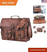 Stylish Leather Briefcase with Adjustable Strap – 18-inch Laptop Messenger - $103.99