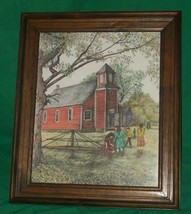 Vtg American Country School House Teacher Student Litho Art Etching Bicknell Kid - £82.02 GBP