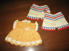 Crochet Potholder Pantaloons &amp; Dress-Hand Made- Detailed-Cotton-1950&#39;s-L... - £10.22 GBP