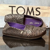 Toms Alpargata Flats Womens 9 Metallic Silver Black Stripe Shoes Slip On... - $17.26