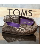 Toms Alpargata Flats Womens 9 Metallic Silver Black Stripe Shoes Slip On... - $17.26