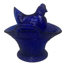 Vintage Westmoreland Cobalt Blue Hen Chicken Nesting Basket Glass Candy ... - $35.00