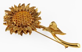 Carolee Costume Broche Plaqué Or Tournesol avec Orange Cristaux - $987.78 MXN