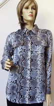 Pure Amici Blouse XS  Animal Snake Silk top Button Up Shirt Pockets Long... - £30.36 GBP