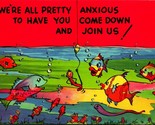Comic Fish Anxious For You To Show Come Join Us Postcard E8 - £5.41 GBP