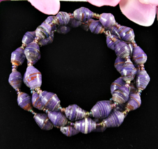 PURPLE Beaded Vintage WRAP BRACELET Hand Crafted Wrapped Paper  &amp; Glass ... - $19.79