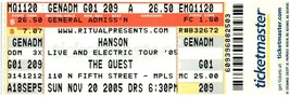 Hanson Ticket Stub November 20 2005 Minneapolis Minnesota - £11.81 GBP