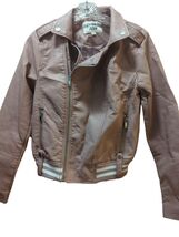 Outer Edge Faux Leather womens juniors rose pink mauve moto jacket Medium M - $20.57